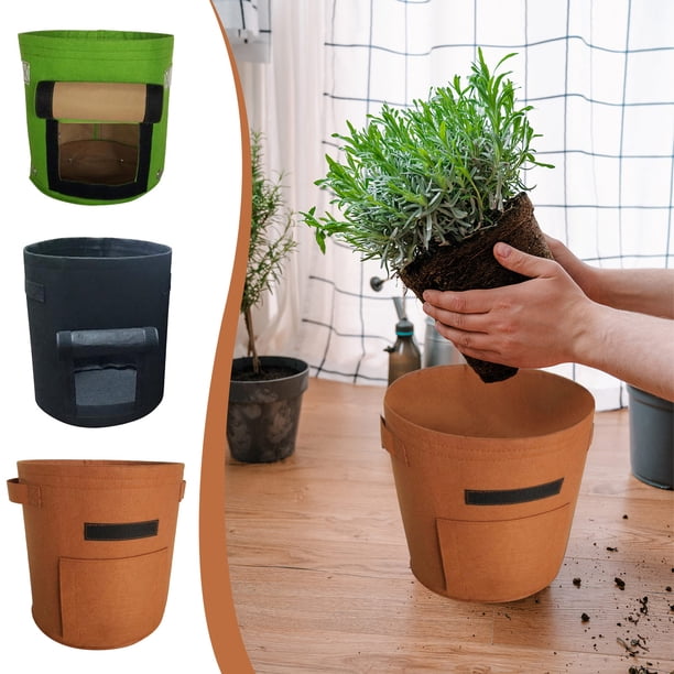 Bolsa de cultivo de patatas - Contenedor de tela no tejida de 30x35 cm con ventana de cosecha y asas para verduras, patatas, zanahorias - Negra, marrón, verde, azul, caqui, amarillo