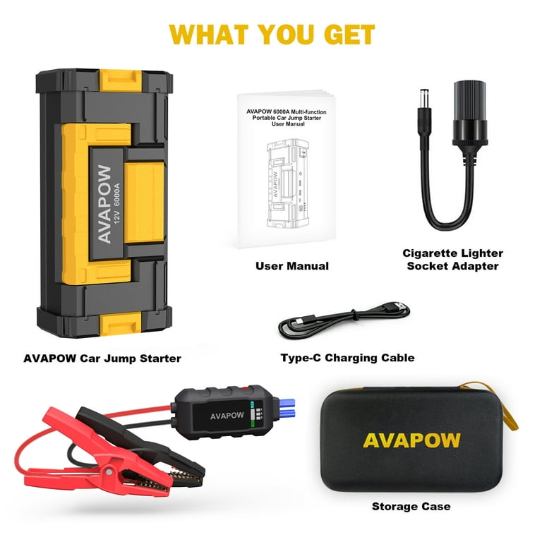 HOPCREW 6000A Battery Jump Starter, 32000mAh Car Battery Jump Starter with  LED Display for All Gas or 12L Diesel, 12V Jump Box with Battery Booster