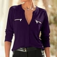 thumbnail image 2 of Tops for Women Casual V Neck Long Sleeve Shirts Outfits Clothes Stylish Fall Blouses with Zip up Pocket, 2 of 6