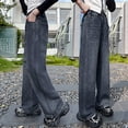 thumbnail image 2 of Travel Pants,Girls Fashion Cute Pants Elastic Waist Wide Leg Jeans Casual Pants With Pockets,Sweatpants,6-7 Years,Z06 Black, 2 of 7