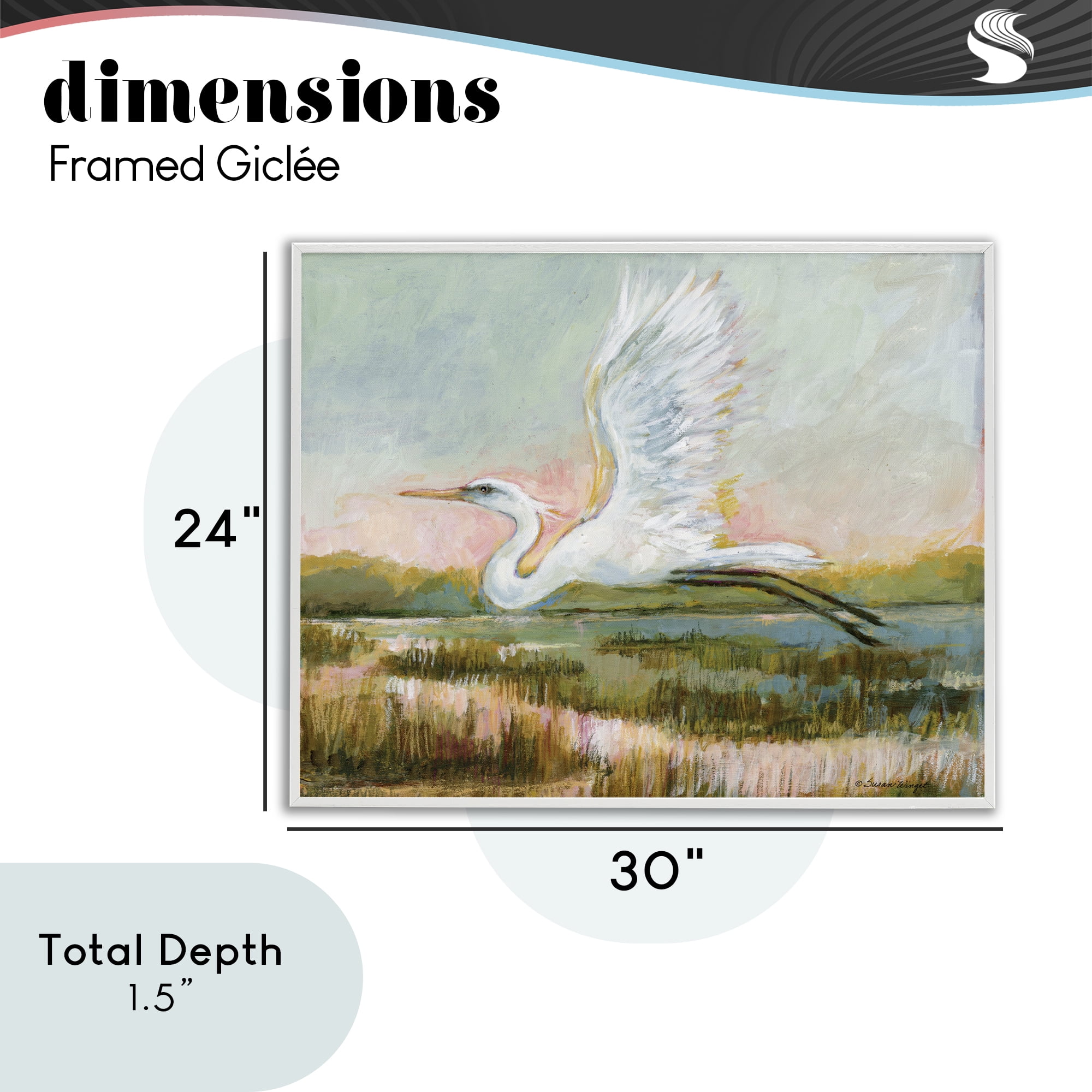Stupell Industries White Heron Flying White Framed Giclee Art, design by Susan Winget