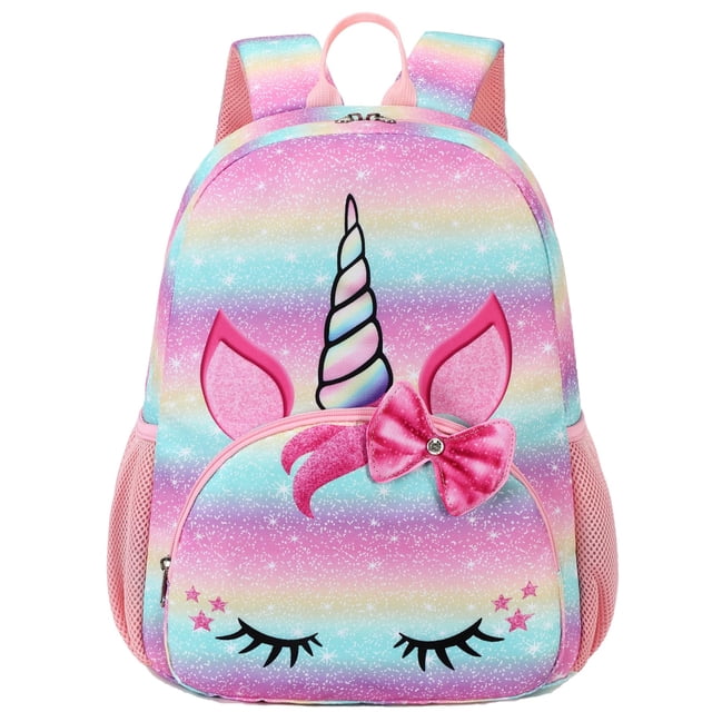 Mochila escolar Octsky de 38 cm con diseño de unicornio arcoíris para niños