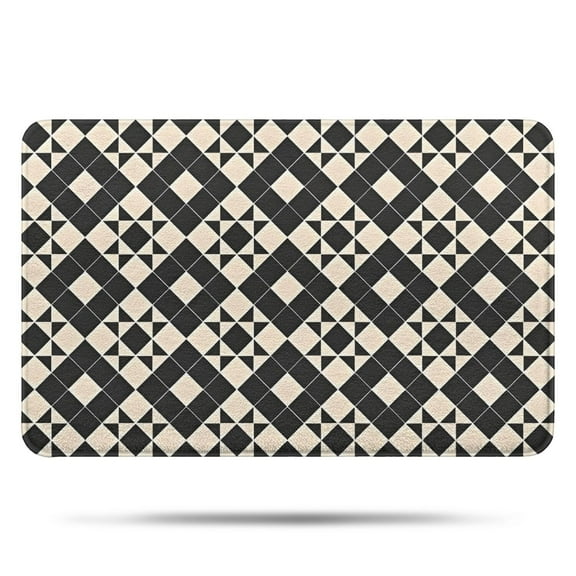 Black Beige Checkerboard Checkered Pattern Bathroom Rugs Mat,Non Slip Microfiber Bathroom Rug,Rubber Backing,Soft Bathroom Mats for Bathroom Floor,Tub and Shower,17x27in(43x68cm)