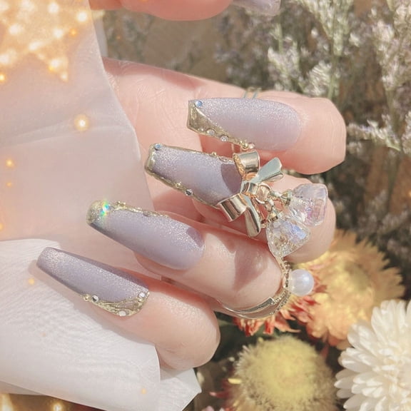 HOOWIFFY 3D Bow Bell Nail Studs Christmas Themed Manicure Decor 4Pcs