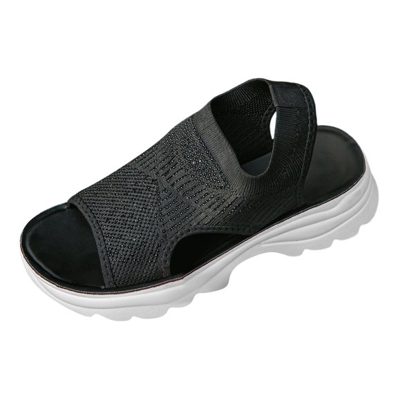 Women Platform Sandals Open Toe Breathable Mesh Sandals Comfortable Summer Beach Thick Shoes Casual Outdoor Walking Sandal Footwear Black 36