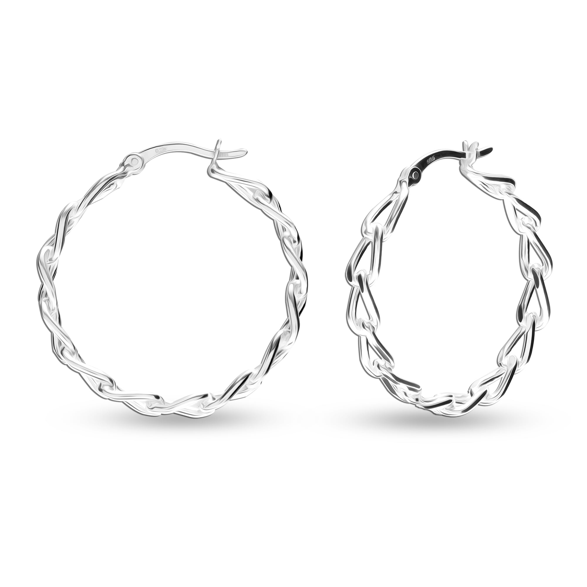 LeCalla 925 Sterling Silver Hypoallergenic Infinity Chain Linked Click-Top Hoop Earrings Jewelry for Female and Teen 26MM