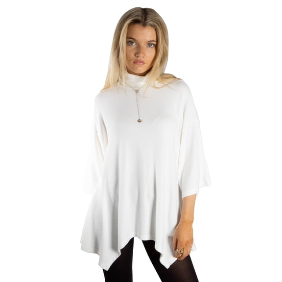 DARING DIVA Women's Stylish Turtleneck Drop Sleeve Sweater XS White
