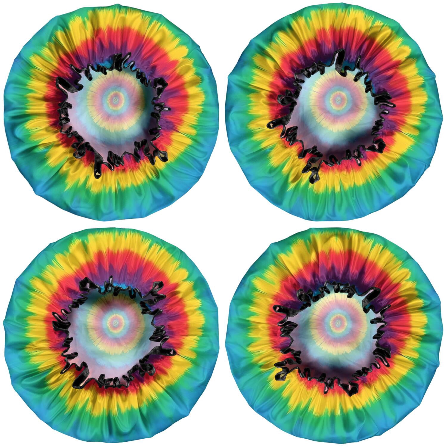 Shower Caps,Colorful Rainbow Tie Dye Spiral Pattern Waterproof Shower Cap for Women 4 Pieces,Double Reusable Hair Cover for Shower PEVA Elastic Stretch Hem