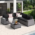 thumbnail image 5 of JOIVI 6 Pieces Patio Furniture Set with Coffee Table, Outdoor Wicker Rattan Sectional Sofa Conversation Set with Wide Armrest for Deck, Porch, Yard, Black, 5 of 12