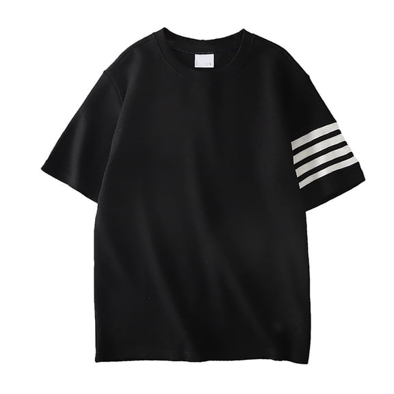 Bibifish Mens T-Shirts Four Stripes On Single Sleeve Tee Tops Crew Neck Loose Short Sleeve Tshirts