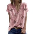 thumbnail image 4 of Women's Summer V-Neck Lace T-Shirt Star Print Loose Wild Breatheable Short Sleeve Tops, 4 of 5