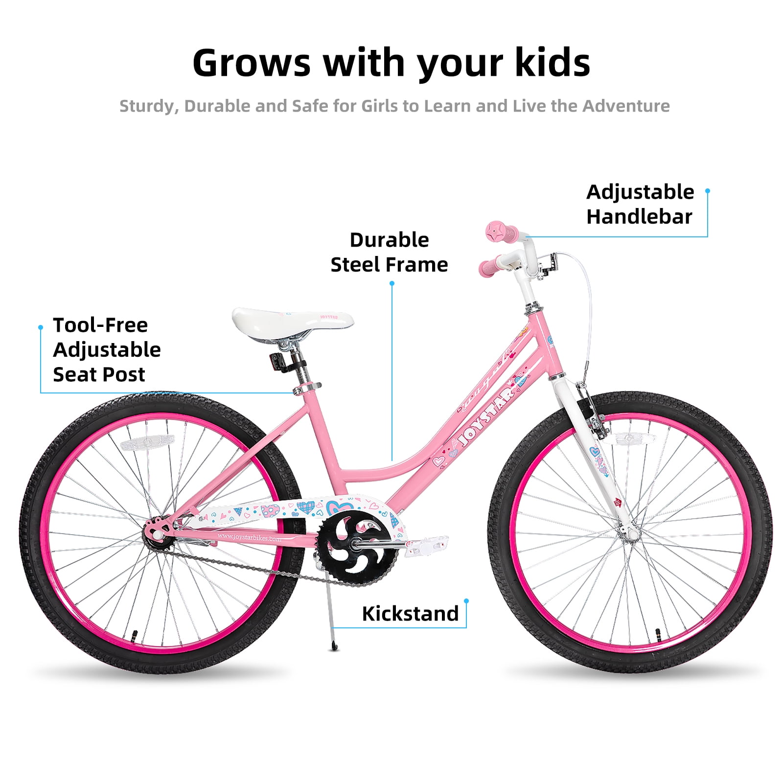 JOYSTAR 24 inch Girls Bike for 8-12 Years Old, Kids Bike with Handbrake, Pink