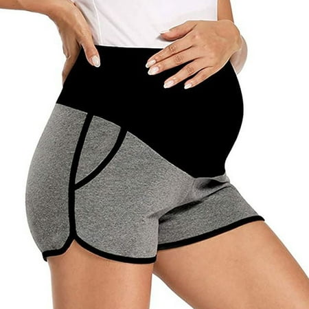

HOMBOM Jogger Pants for Women Summer Casual Maternity Solid Strip Splicing Protect Abdomen Pregnant Shorts Pants Black M(6)
