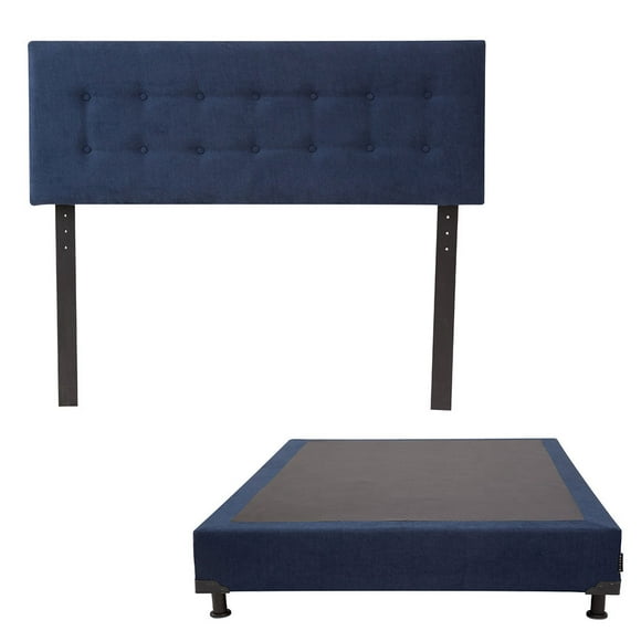 Box Base Cama Matrimonial + Cabecera Bilbao Azul Marino Dicasa Bilbao Bless