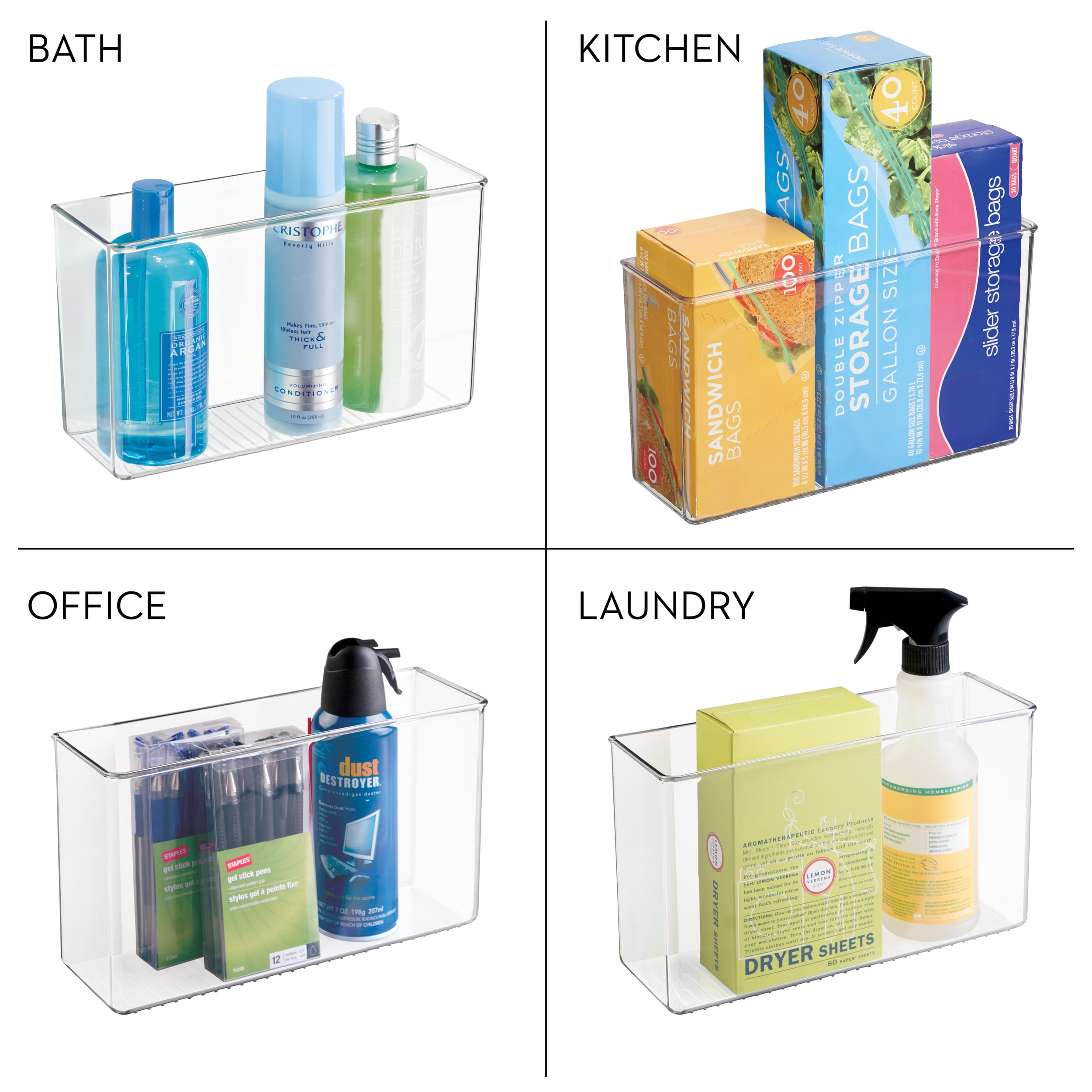 iDesign Adhesive Organizer Bin - Damage-Free Hanging for Kitchen, Bathroom, Office, Bedroom, and Craft Room
