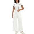 thumbnail image 2 of ATHLECHIC Women's 2 Piece Summer Short Sleeve Crew Neck Crop Tops Wide Leg Pants Sweatsuit Sets M White, 2 of 5