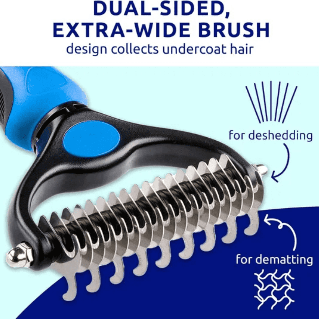 Dual-Sided Pet Grooming Brush, 9/17 Teeth Dematting Deshedding Comb, Rounded Safe Teeth with Non-Slip Handle, Grooming Tool for Dogs, Cats and Horses