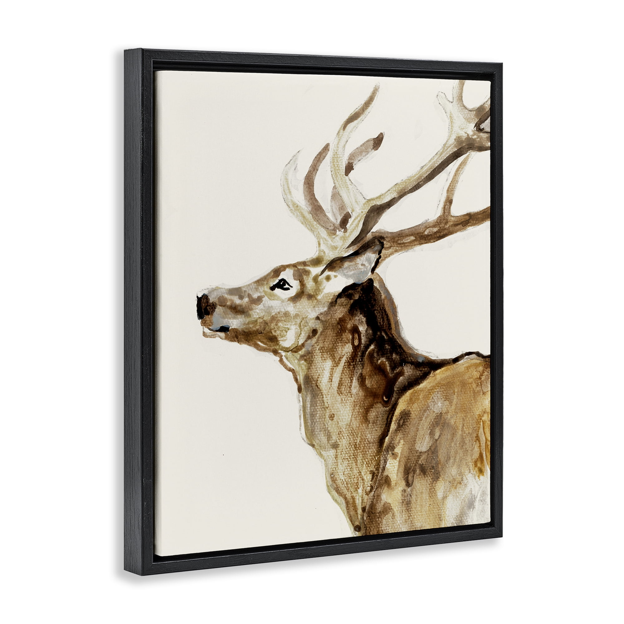 Stupell Industries Deer Portrait Profile View Black Framed Floater Canvas Wall Art, design by Lorenzo Collective