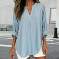 thumbnail image 3 of YEJIMAN Long Sleeve T-shirt, Blue Button Down Shirt Women, Women's Pleated Square Neck Long Sleeve Cotton Faux Oversized T Shirt, Big & Tall, 3 of 4