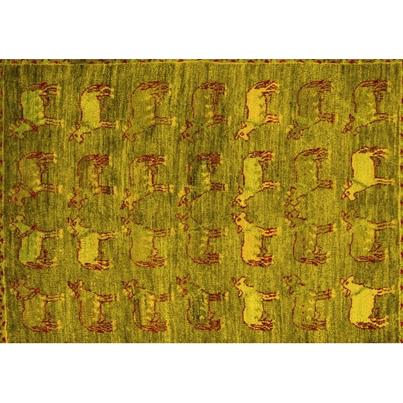 Ahgly Company Indoor Rectangle Abstract Yellow Modern Area Rugs, 5' x 7'