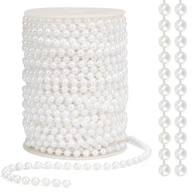 Cadena decorativa con forma de guirnalda de perlas, 6 mm, color blanco, 24 m