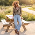 thumbnail image 6 of V-Neck Polka Dot Lace up Blouse for Women Casual 3/4,Polka Dot Lace up Blouse Ruffled V-Neck Tie Women, XL, 6 of 7