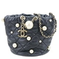 thumbnail image 6 of Pre-Owned Chanel About Pearls Mini Quilted Lambskin Leather Drawstring Bucket Crossbody Bag Black, 6 of 13