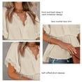 thumbnail image 5 of Ruffle Short Sleeve V Neck Blouse Crochet Lace Trim Elastic Waist Peplum Back Tie for Daily Work Shopping Date, 5 of 5