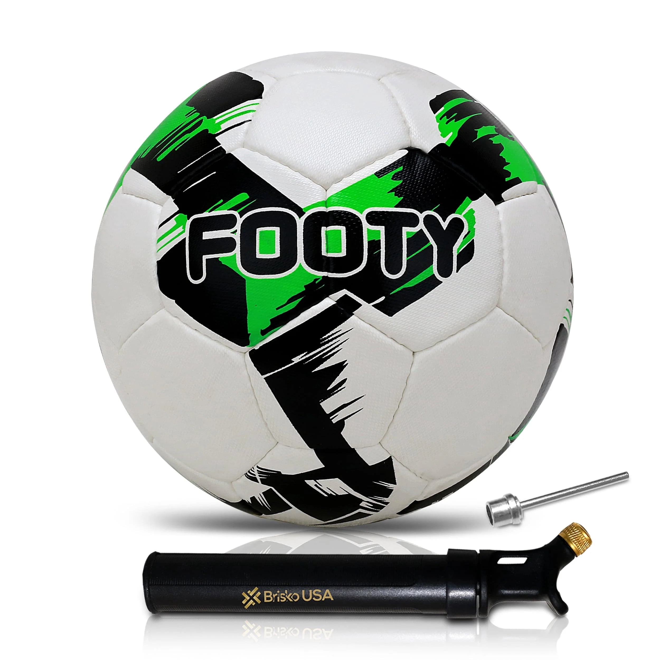 Brisko USA - Footy Premium Hand Stitched Green Soccer Ball Size 5 With Pump