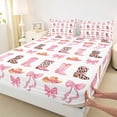 thumbnail image 4 of jejeloiu Pink Cowgirl Boot Pattern Full Size Sheets Kids,Girly Ribbon Bowknot Bed Sheets For Girls,4 Pieces, 4 of 6
