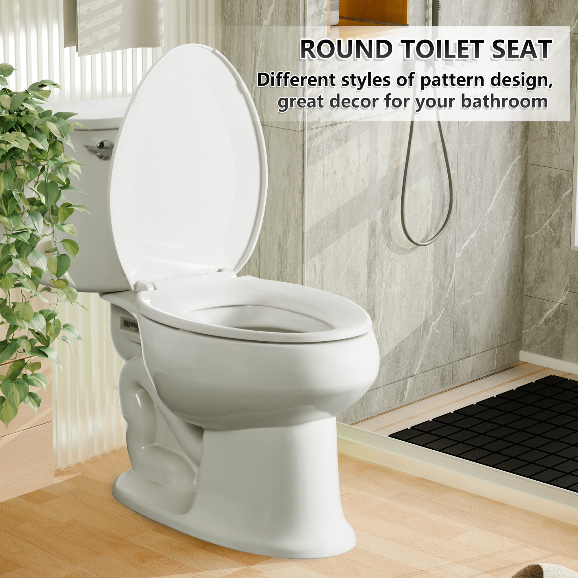 Angol Shiold Elongated Toilet Seat - Slow Close Hinges, Ergonomic Design with Grip-Tight Bumpers, Safe Easy-Clean PP Material , Fit 18.5" Elongated toilet seat, White
