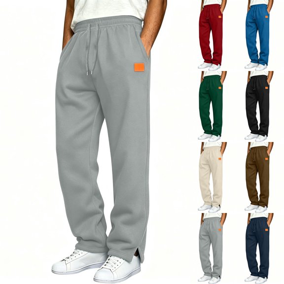 Fanshiluo Men's Loose Straight Leg Sweatpants, Drawstring Elastic Waist Casual Jogger Pants with Side Slit Hem,L,Big and Tall Men