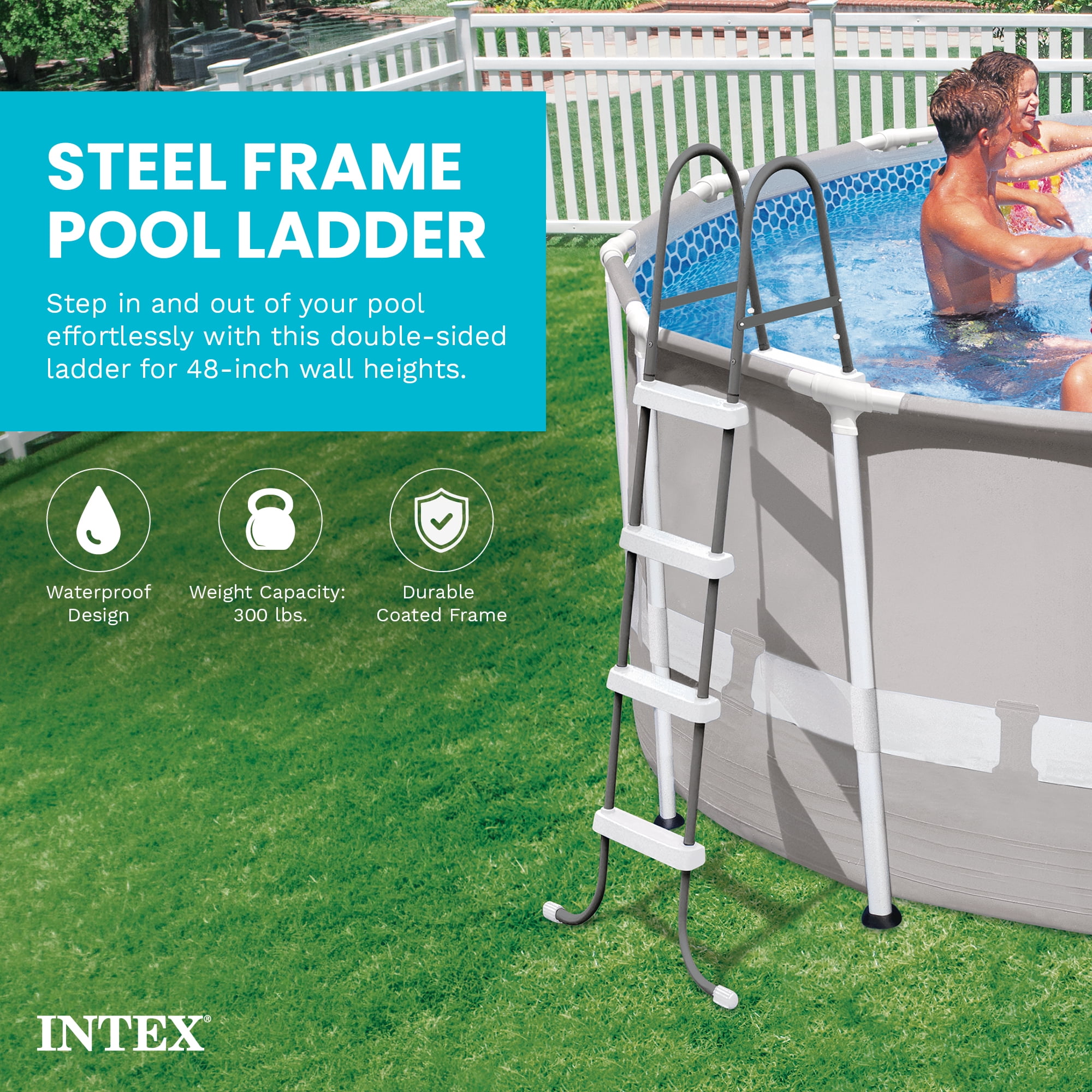Intex Steel Frame Above Ground Swimming Pool Ladder for 48" Wall Height Pools