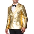 thumbnail image 4 of BLAZER BRILLANTE DE HOMBRE INSPIRE CHIC, CON SOLAPA PICO, DOBLE BOTÓN, AJUSTE REGULAR, ESTILO DE FIESTA, TAMAÑO 2XL, DORADO, 4 of 5