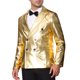 thumbnail image 4 of BLAZER BRILLANTE DE HOMBRE INSPIRE CHIC, CON SOLAPA PICO, DOBLE BOTÓN, AJUSTE REGULAR, ESTILO DE FIESTA, TAMAÑO 2XL, DORADO, 4 of 5