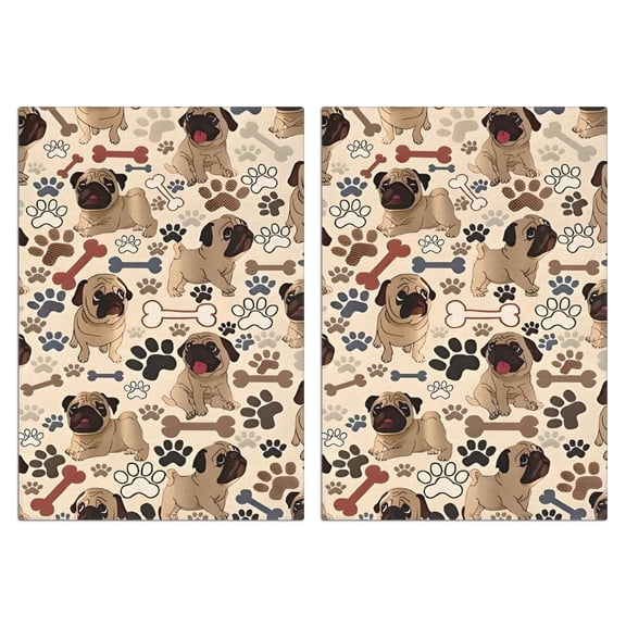 2 Pcs Funny Kitchen Towels,Pug and Footprint Microfiber Dish Towels,Kitchen Tea Towels,Kitchen Towel Set (18" X 26")