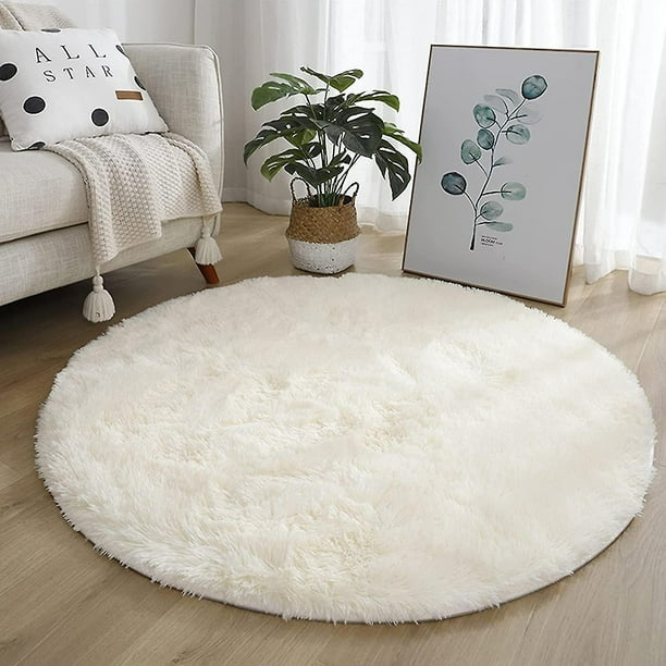 Alfombra redonda blanca suave para dormitorio, alfombra circular moderna y esponjosa para habitación de niños y niñas, alfombras circulares de felpa para interior de guardería (80 cm)
