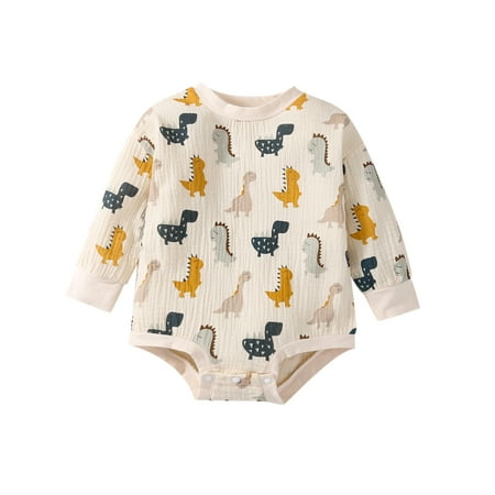 

Sunisery Newborn Baby Boys Girls Cotton Romper Spring Fall Casual Soft Long Sleeve Animal Rainbow Bodysuit Light Khaki 12-18 Months
