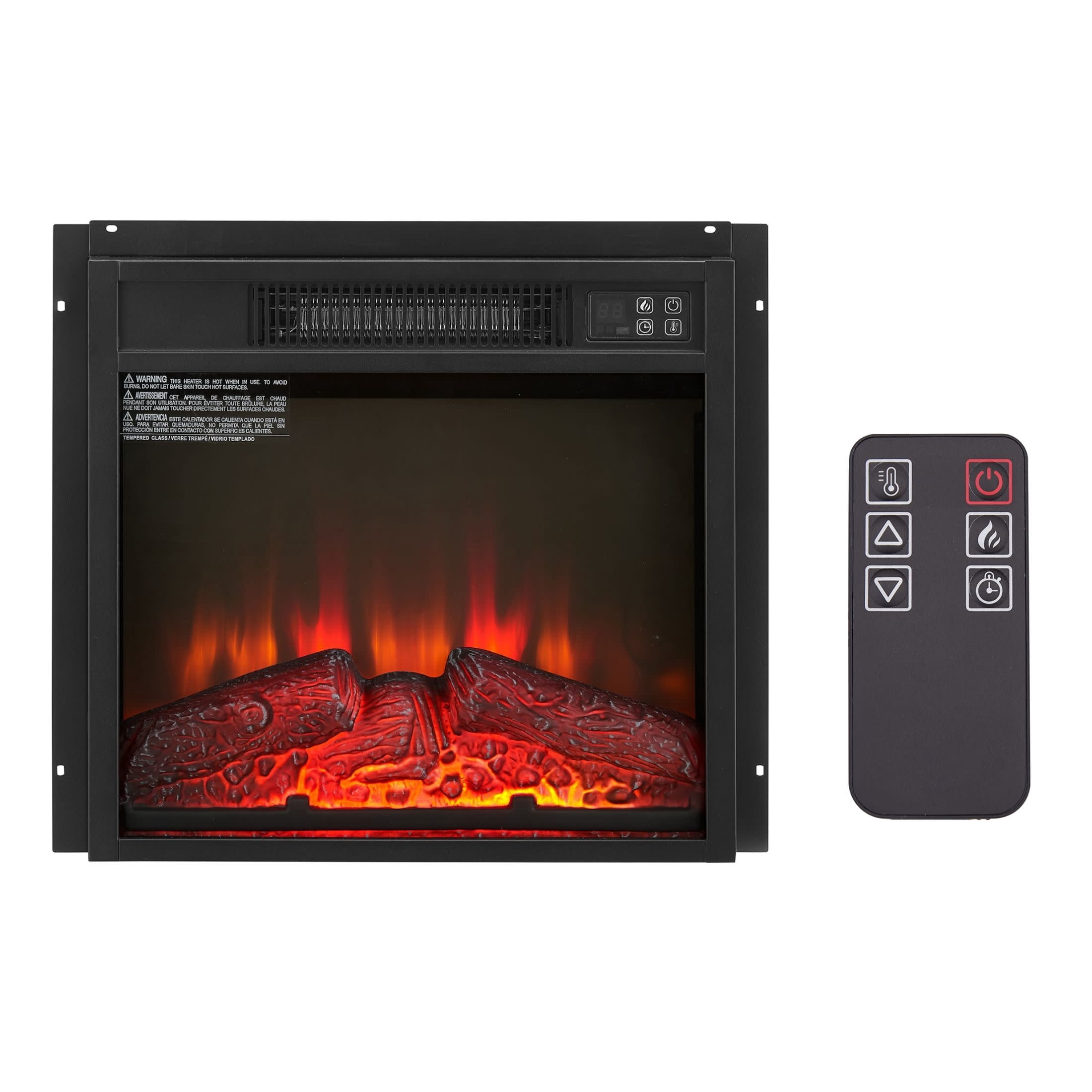 Noble House 18" Ultra Thin Electric Fireplace Insert, Slim 1400W Heater with Remote, Log Set and Realistic Flame, Black