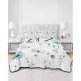 thumbnail image 2 of Quilts Twin Size Bedding Set, Turquoise Flowers Lightweight Quilted Comforter, Farmhouse Spring Botanical Floral Soft Reversible Bedspread Coverlet with Pillow Covers for All Season, 68" x 86", 2 of 7