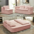 thumbnail image 3 of TesNus Sectional Sofa Bed 80", Plush Corduroy Fabric, Foam Filled, with Chaise Lounge and Convertible Blanket, Baby Pink, for Living Room Bedroom, 3 of 9