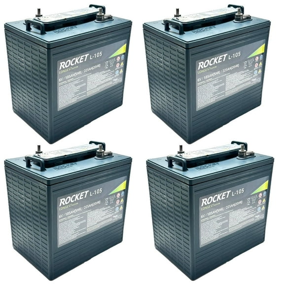 Rocket L-105 225Ah 6V Golf Cart Battery - Replaces Trojan T-105 (Set of 4)