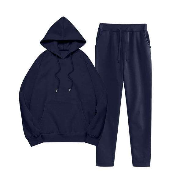 HAPIMO Two Piece Outfits for Women Hooded Sweatshirts Casual Long Sleeve Pullover Tops Drawstring Straight Leg Sweatpants Tracksuit Sets Navy M