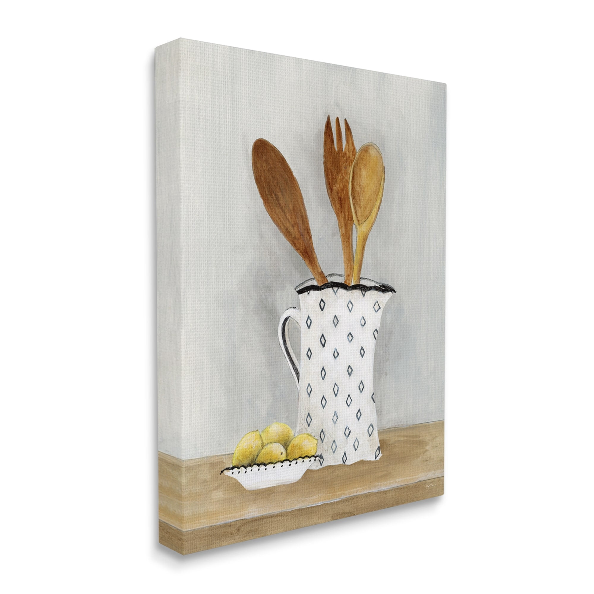 Stupell Industries Lemons & Utensils Kitchen Painting Food & Beverage Painting Gallery Wrapped Canvas Print Wall Art