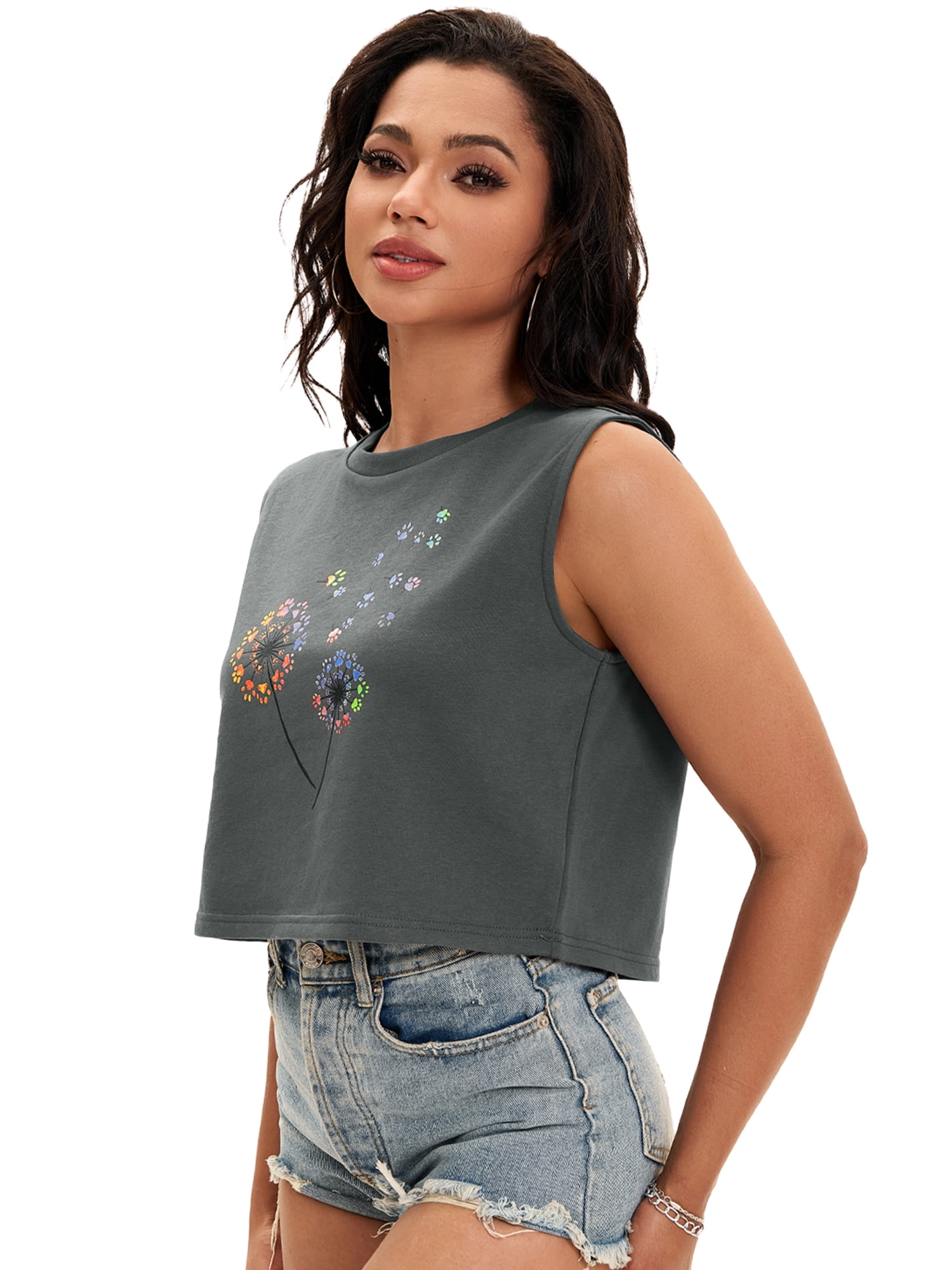 DARING DIVA Stylish Loose Fit Women's Top with Crew Neck Design XL Dark Gray Print
