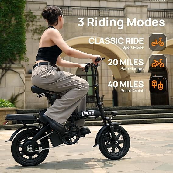 URLIFE Folding Electric Bike for Adults, 14" Portable Commuter Ebikes, 20-40 Mile Long Range, 500W Peak Motor, 20MPH,48V 7.5Ah Removable 48V Battery, UL2849 Mini Bike
