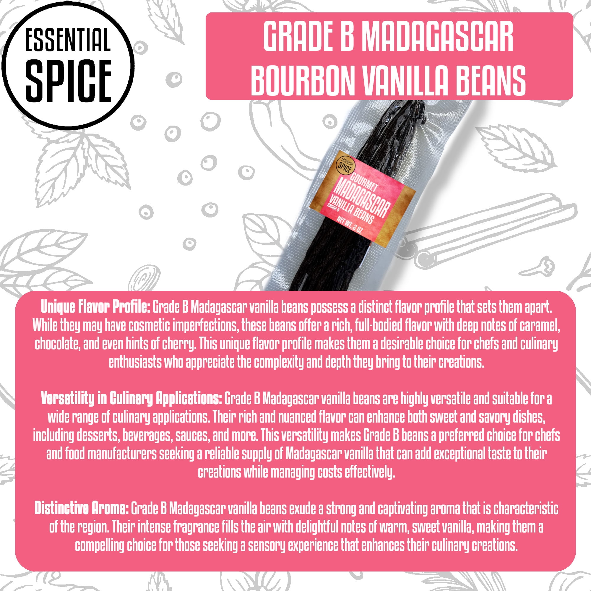 Grade B Madagascar Bourbon Vanilla Beans 1-Bean Tube
