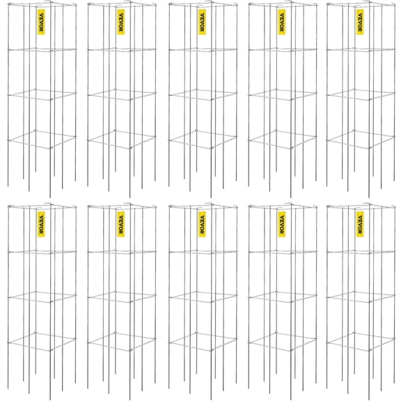 VEVOR Tomato Cages, 11.8" x 11.8" x 46.1", 10 Packs Square Plant Support Cages, Silver PVC-Coated Steel Tomato Towers for Climbing Vegetables, Plants, Flowers, Fruits