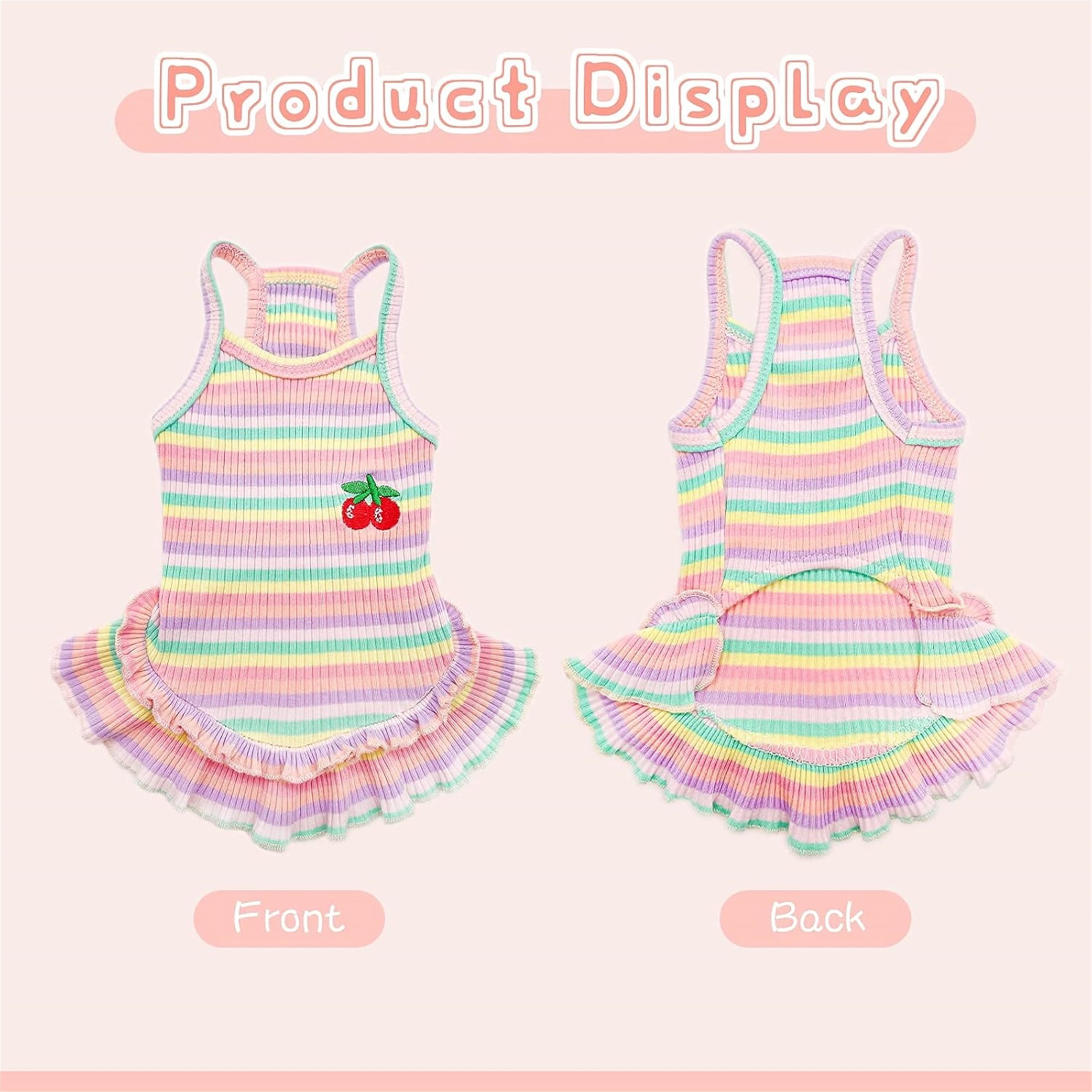 HQREA Dog Dress for Small Dogs Girl Birthday Clothes Puppy Summer Outfits Rainbow Striped Tutu Skirt Cat Chihuahua Yorkies Dresses