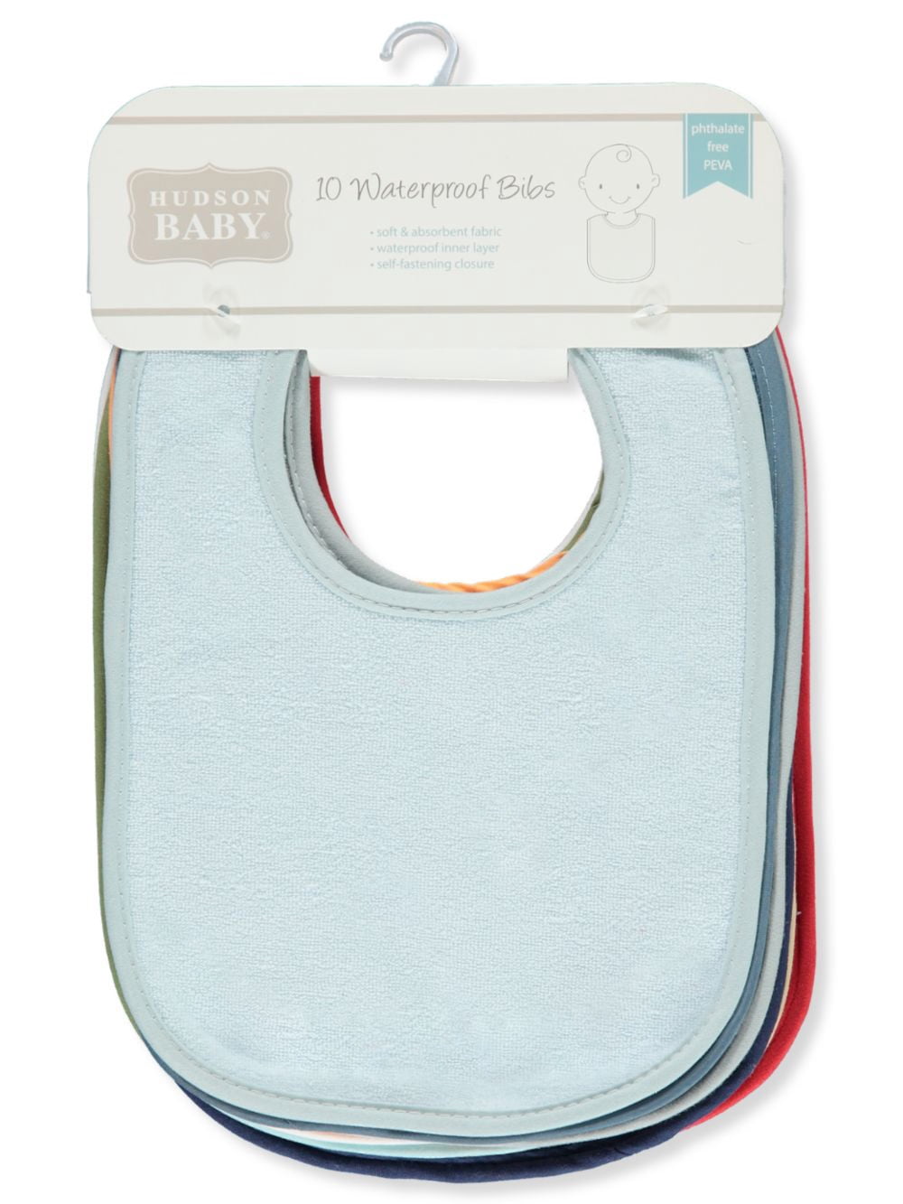 Hudson Baby Infant Boy Drooler Bib with Waterproof Lining 10pk, Blue, One Size
